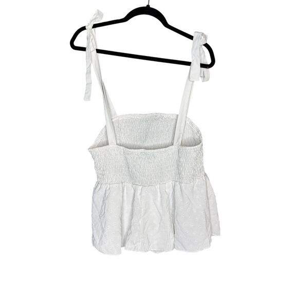 Shein Curve Plus Size 3XL White Smocked Top Swiss Dot Tie Shoulder Top - Picture 2 of 8